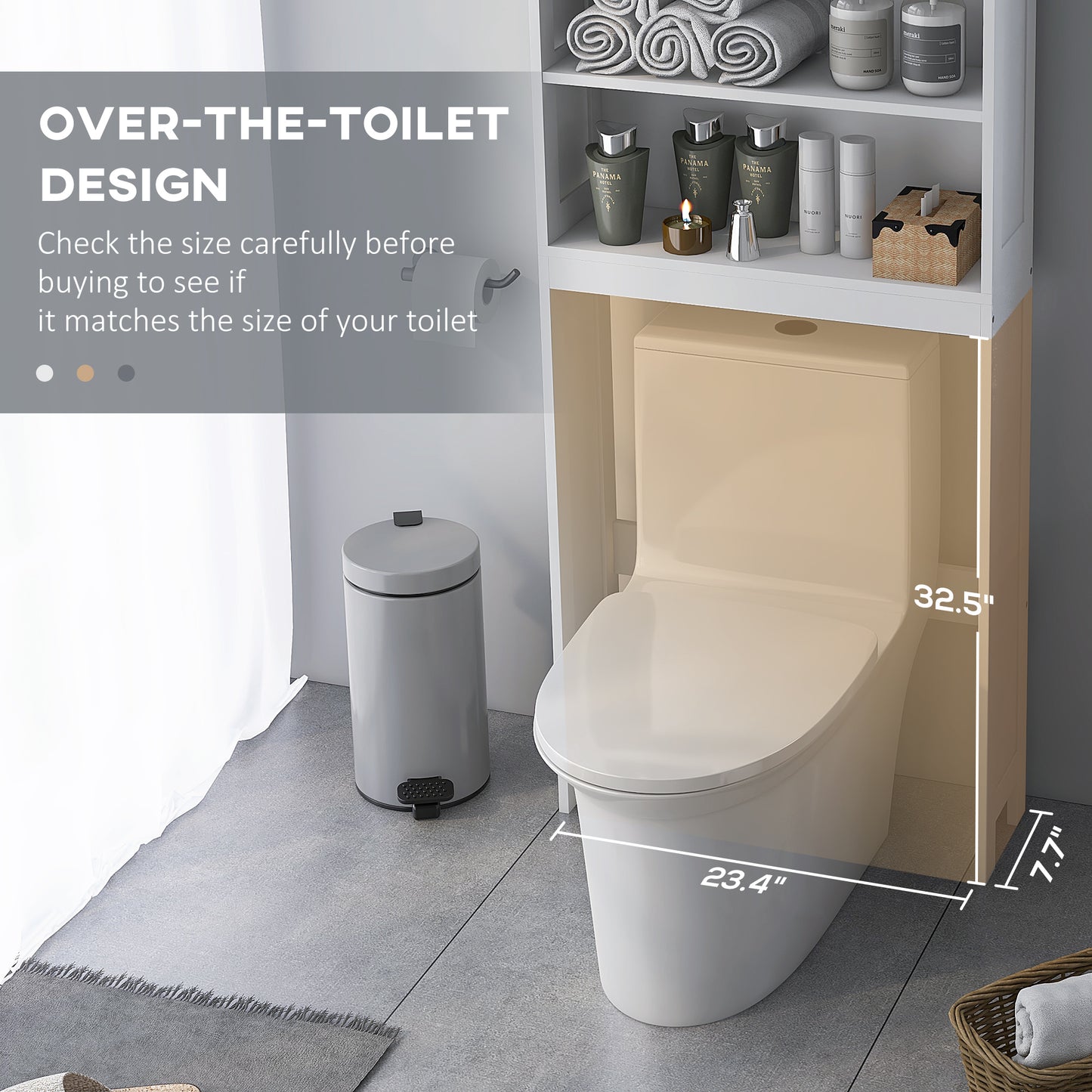 Armoire au-dessus des toilettes avec étagères ouvertes
