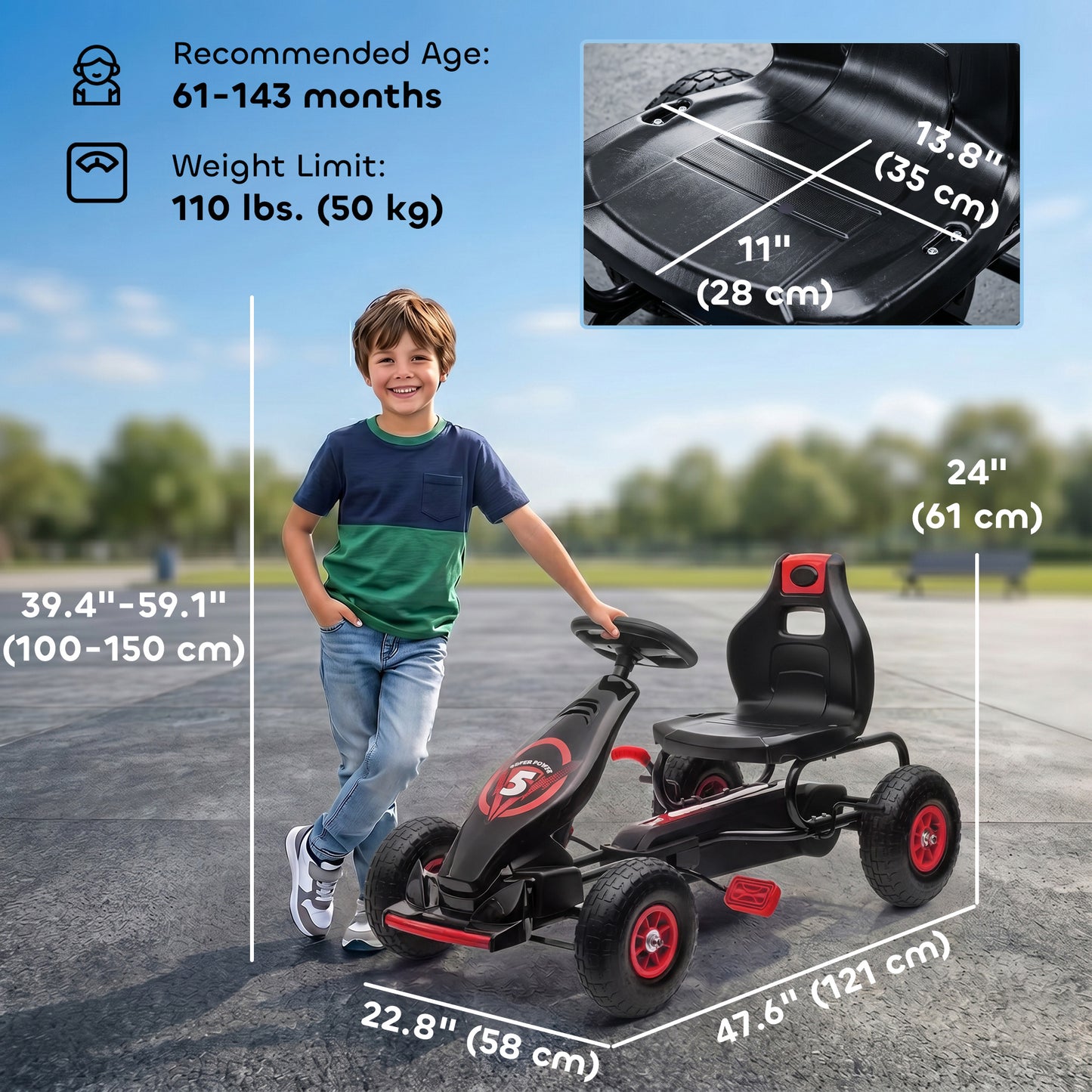 Kart à Pédales pour Enfants - Cadre Acier avec Freins