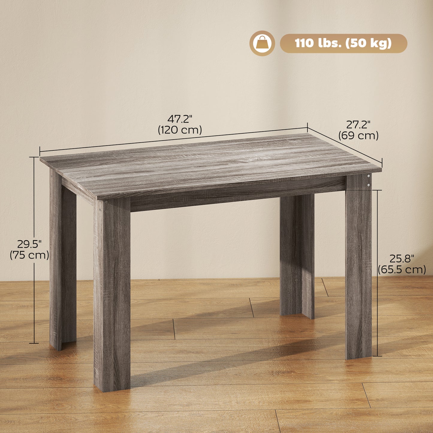 Table à manger 119 cm bois ingénierie 4-6 personnes