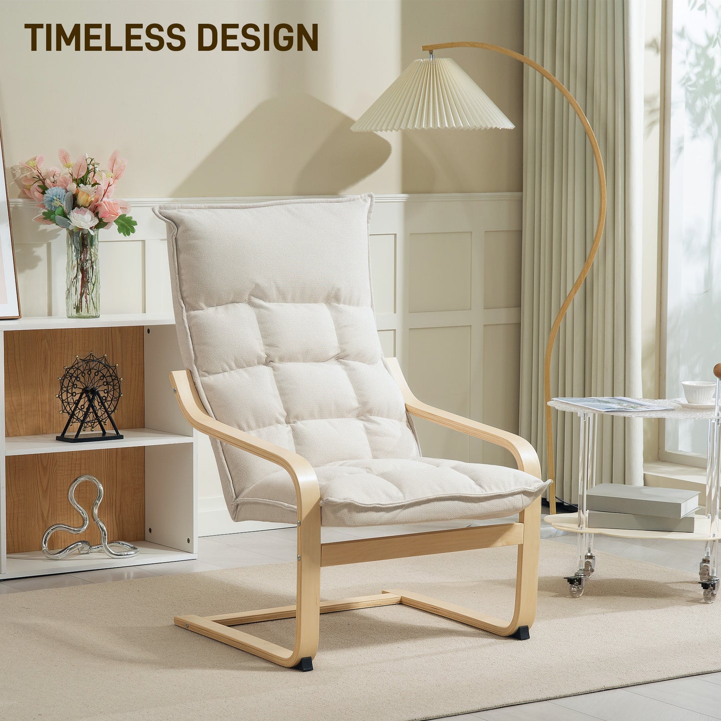 Fauteuil d'accent moderne avec accoudoirs en bois et mouvement berçant