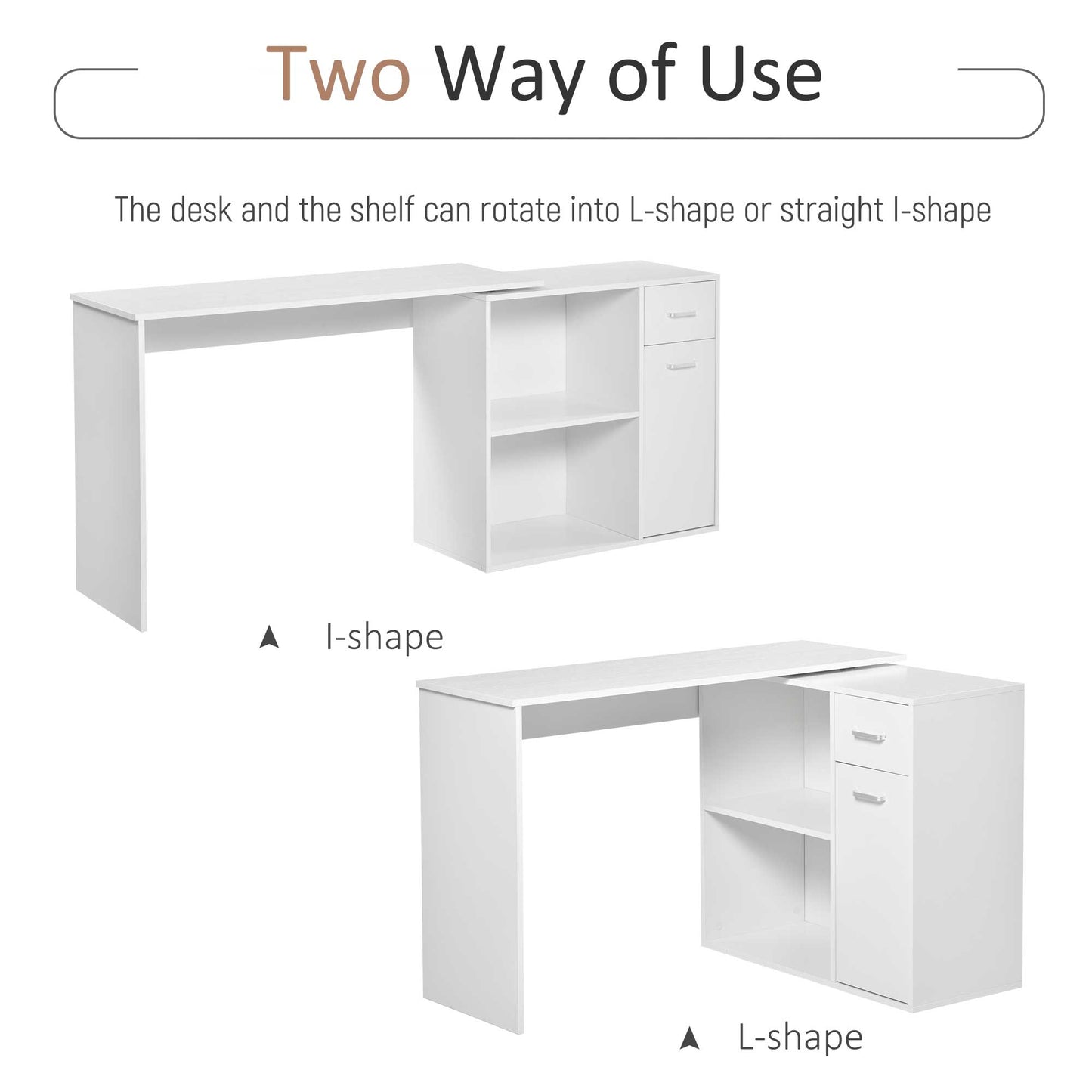 Bureau d'angle rotatif 180° avec rangements