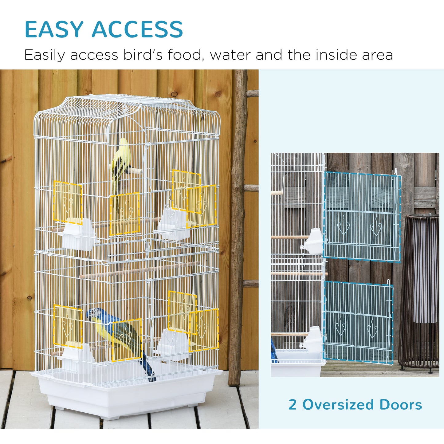 Cage à oiseaux vol libre 2 portes avec perchoirs