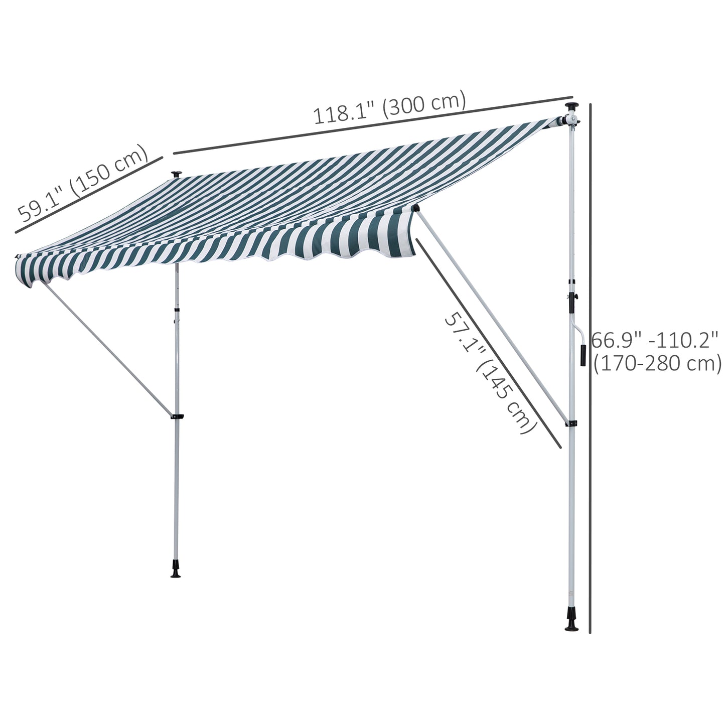 Store rétractable manuel patio sol plafond 305x152cm ajustable