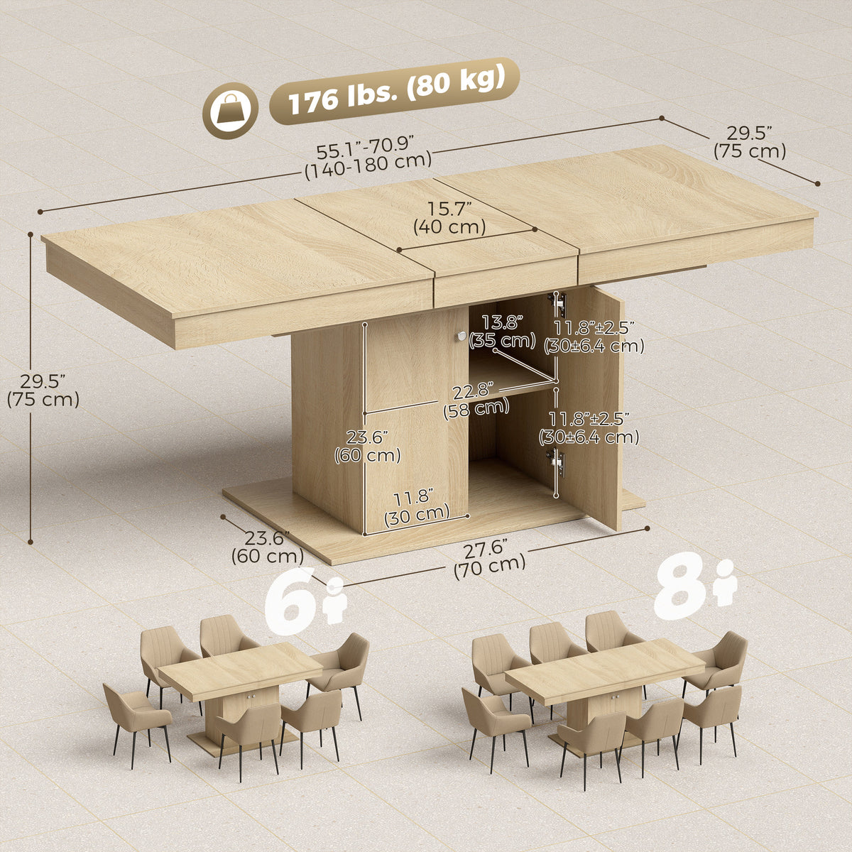 Table à manger extensible avec rangement