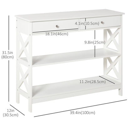 Table console étroite 99 cm avec tiroirs et étagères