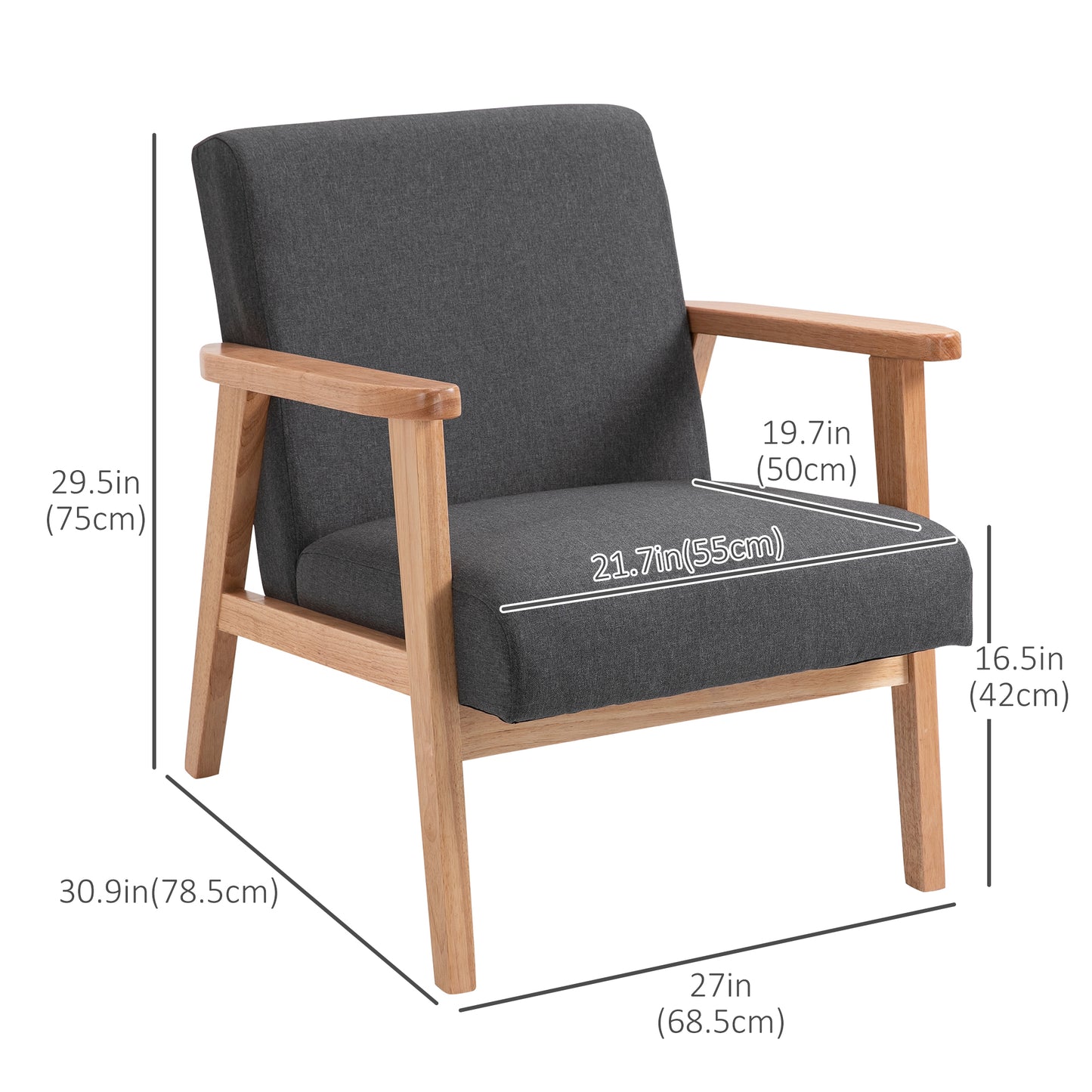 Fauteuil d'appoint moderne rétro en tissu avec accoudoirs