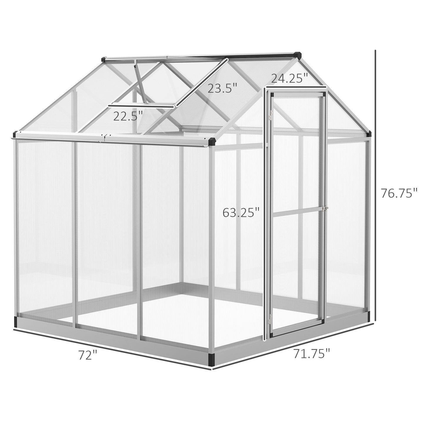 Outsunny Greenhouse 183x189x195cm Polycarbonate Aluminum with Ventilation