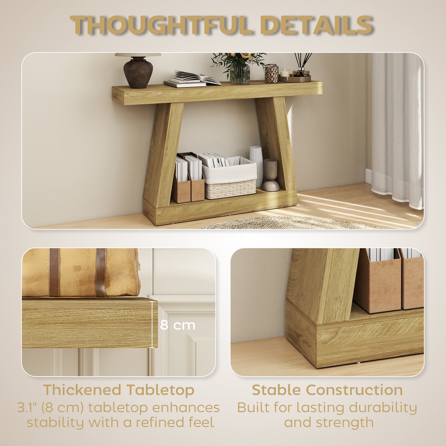 Table console rustique 2 niveaux avec rangement