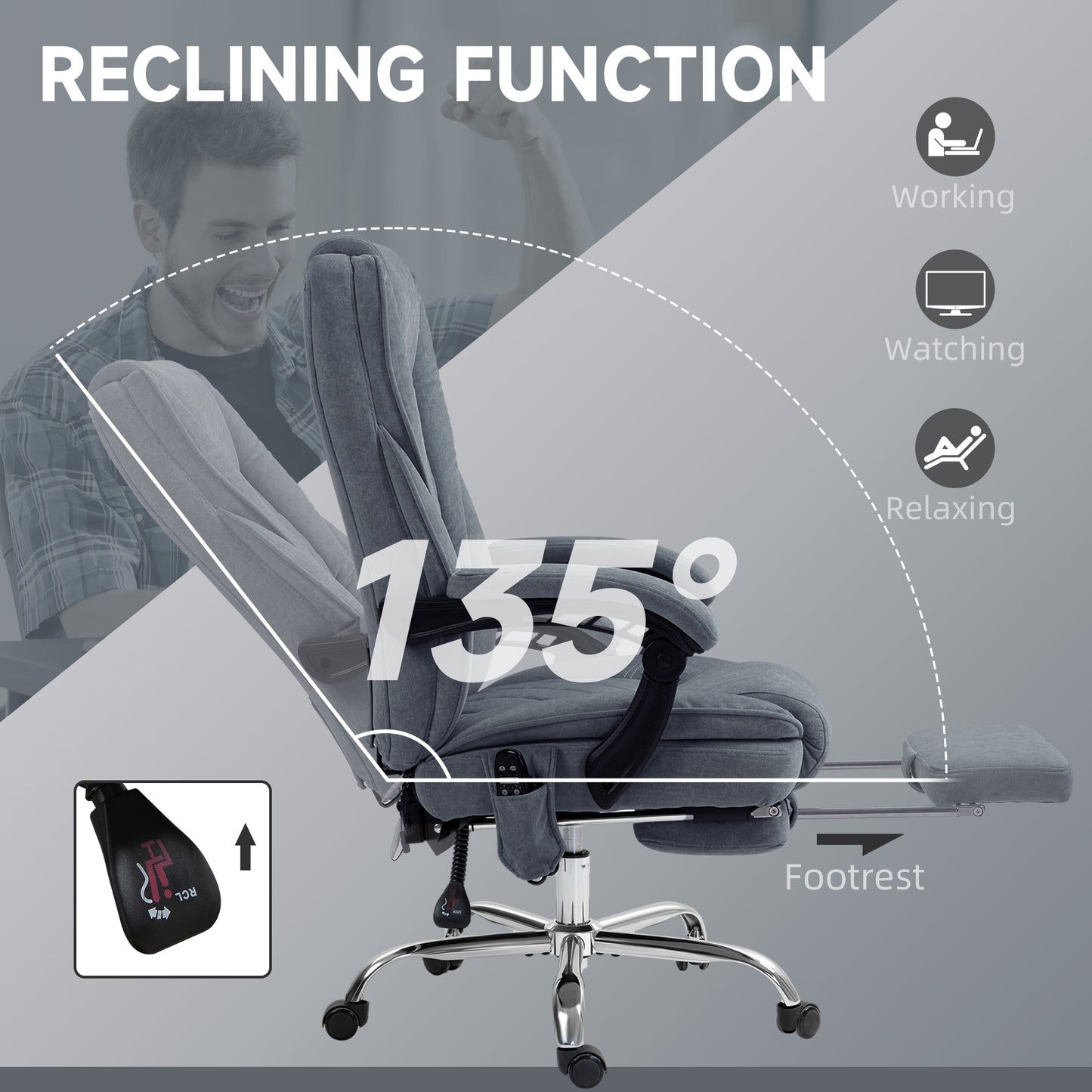 Chaise bureau massage inclinable avec repose-pieds ajustable
