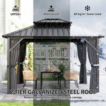 Gazebo Hardtop Outsunny 10' x 12' Toit Acier Galvanisé Cadre Aluminium