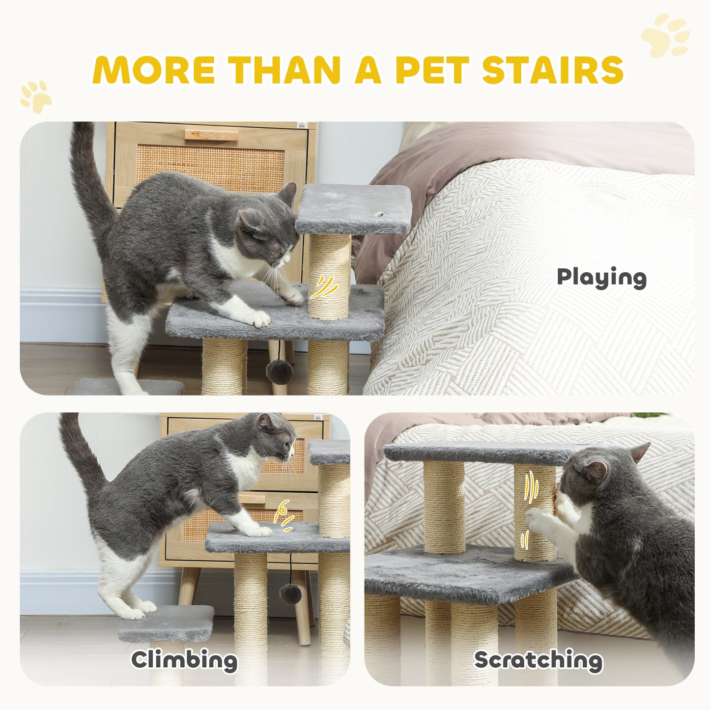 Escalier pour chat avec griffoir et jouet