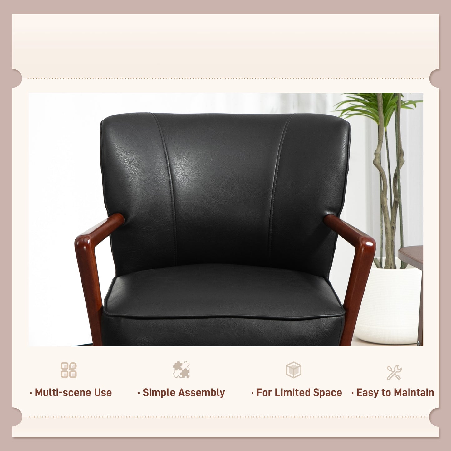 Fauteuil d'appoint moderne en similicuir avec pattes en bois