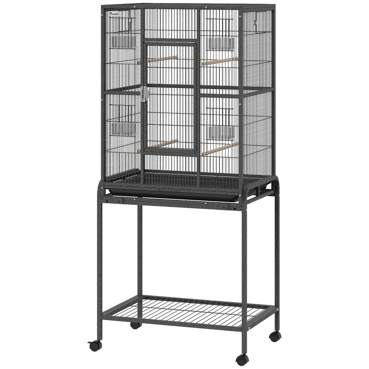 Grande cage à oiseaux sur roulettes avec perchoirs