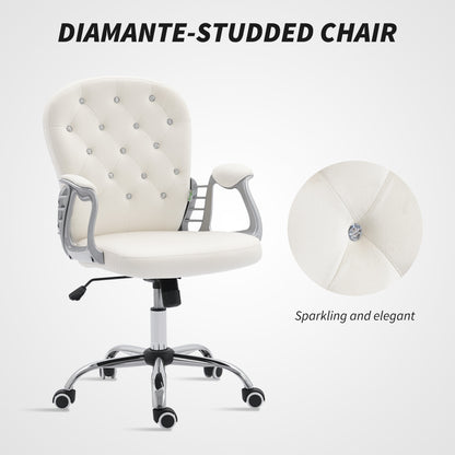 Chaise de bureau capitonnée cuir synthétique cristaux décoratifs
