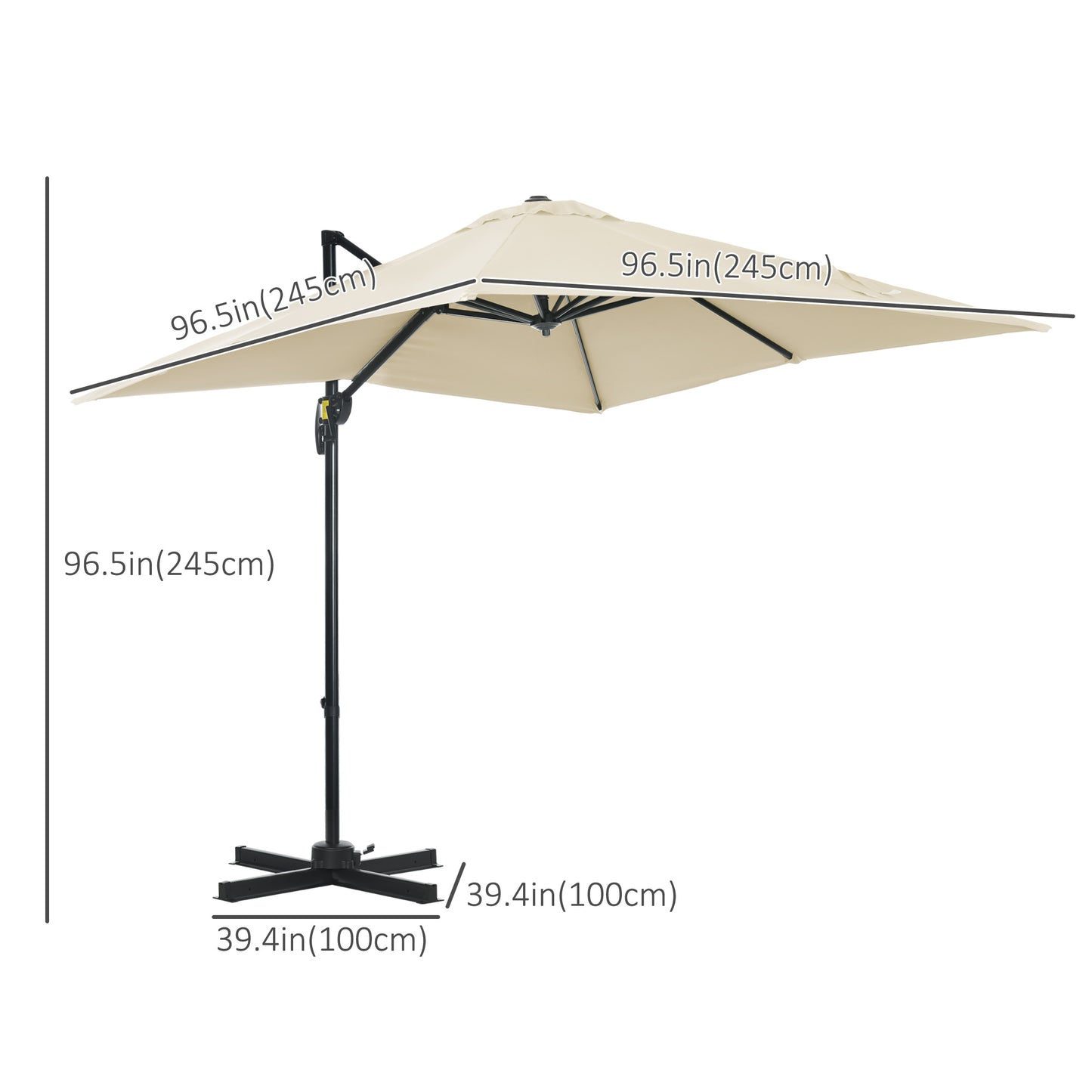 Parasol déporté carré 245 cm rotation 360 degrés