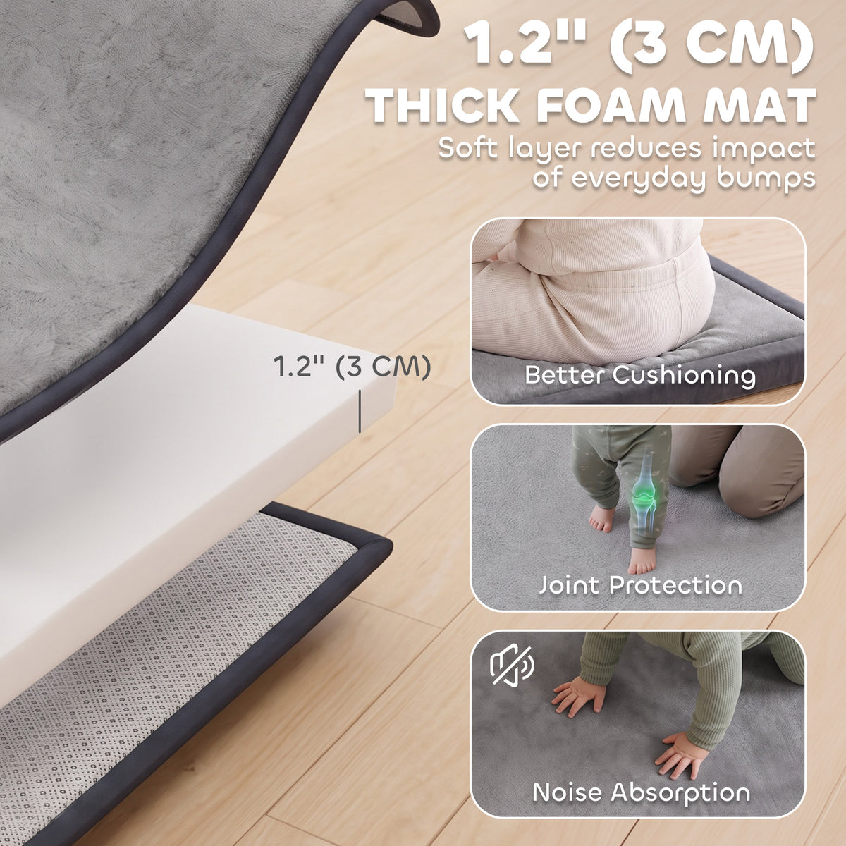 Tapis de jeu pour bébé matelassé antidérapant
