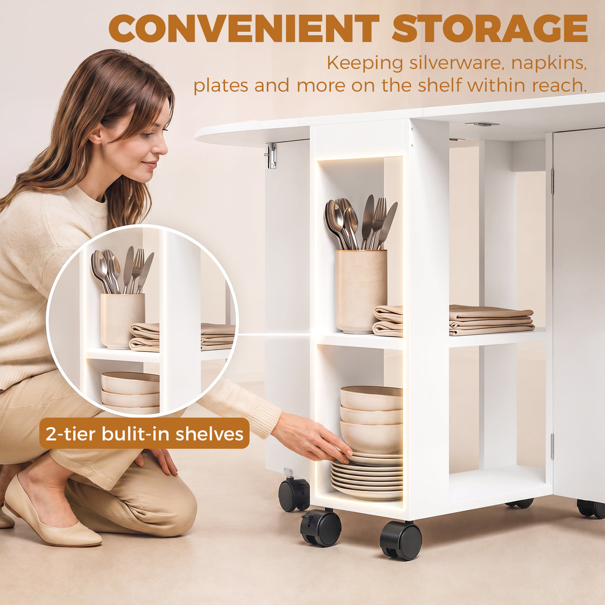Table à manger pliante avec rangement pour petits espaces 120 cm