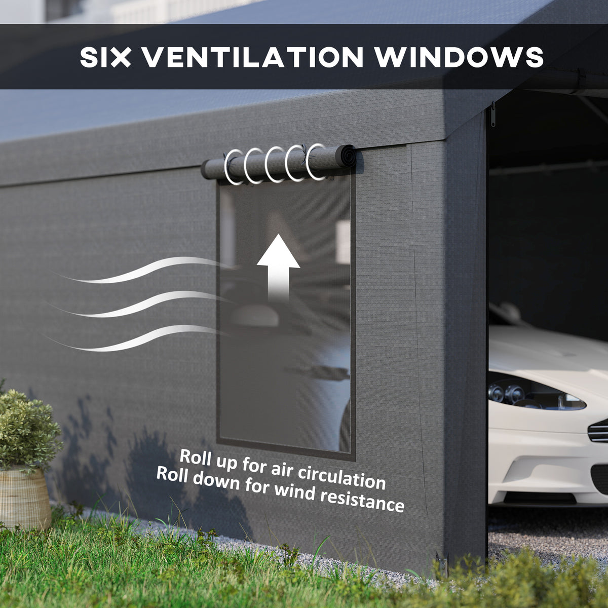 Abri auto 12x20 portes roulantes fenêtres amovibles