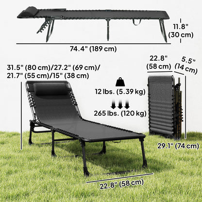 Chaise longue pliante réglable 4 positions avec appui-tête