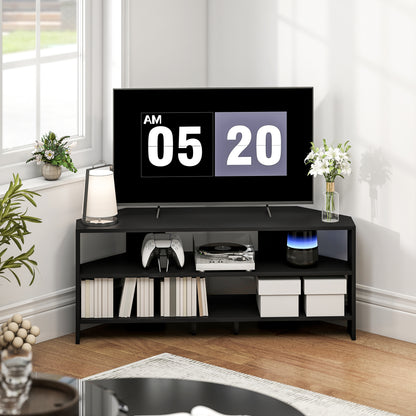 Meuble TV de coin avec 2 tablettes ouvertes