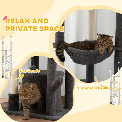 Arbre à chat plafond-sol ajustable 225-255cm avec hamacs