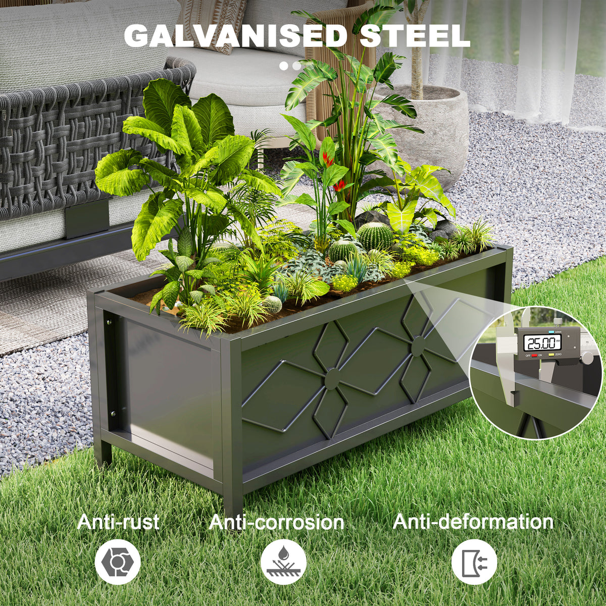 Jardinière surélevée galvanisée avec trous de drainage