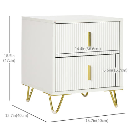 Table de chevet moderne 2 tiroirs pieds dorés