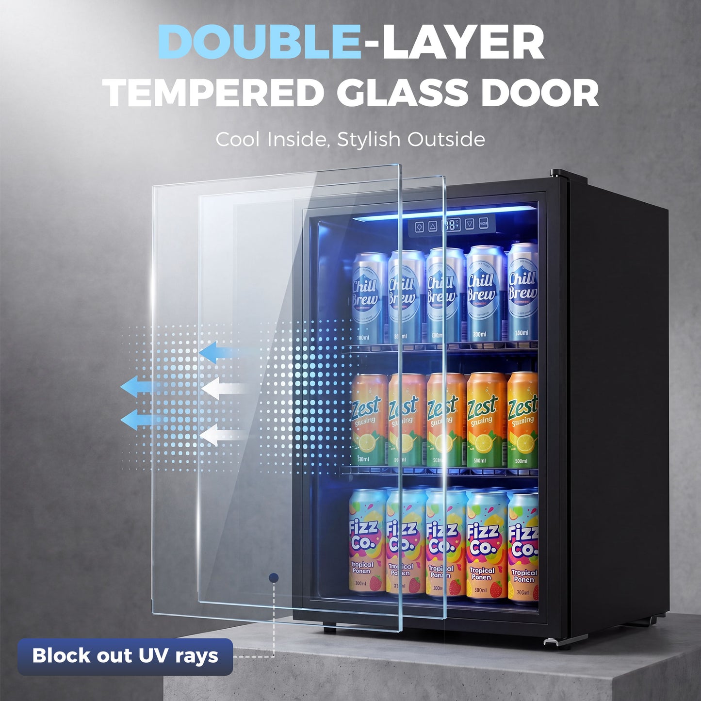 Réfrigérateur à boissons 2,4 pi³ porte vitrée double couche