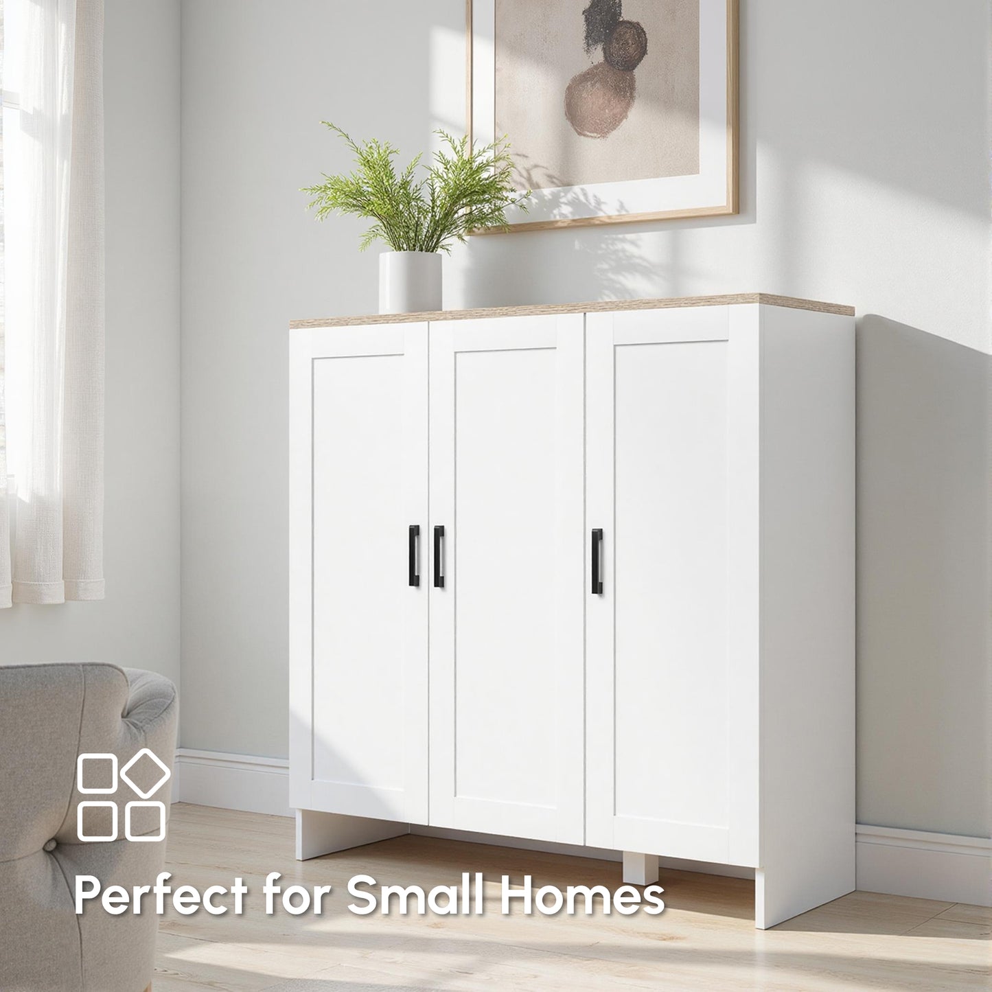 Buffet moderne avec portes shaker et tablettes ajustables