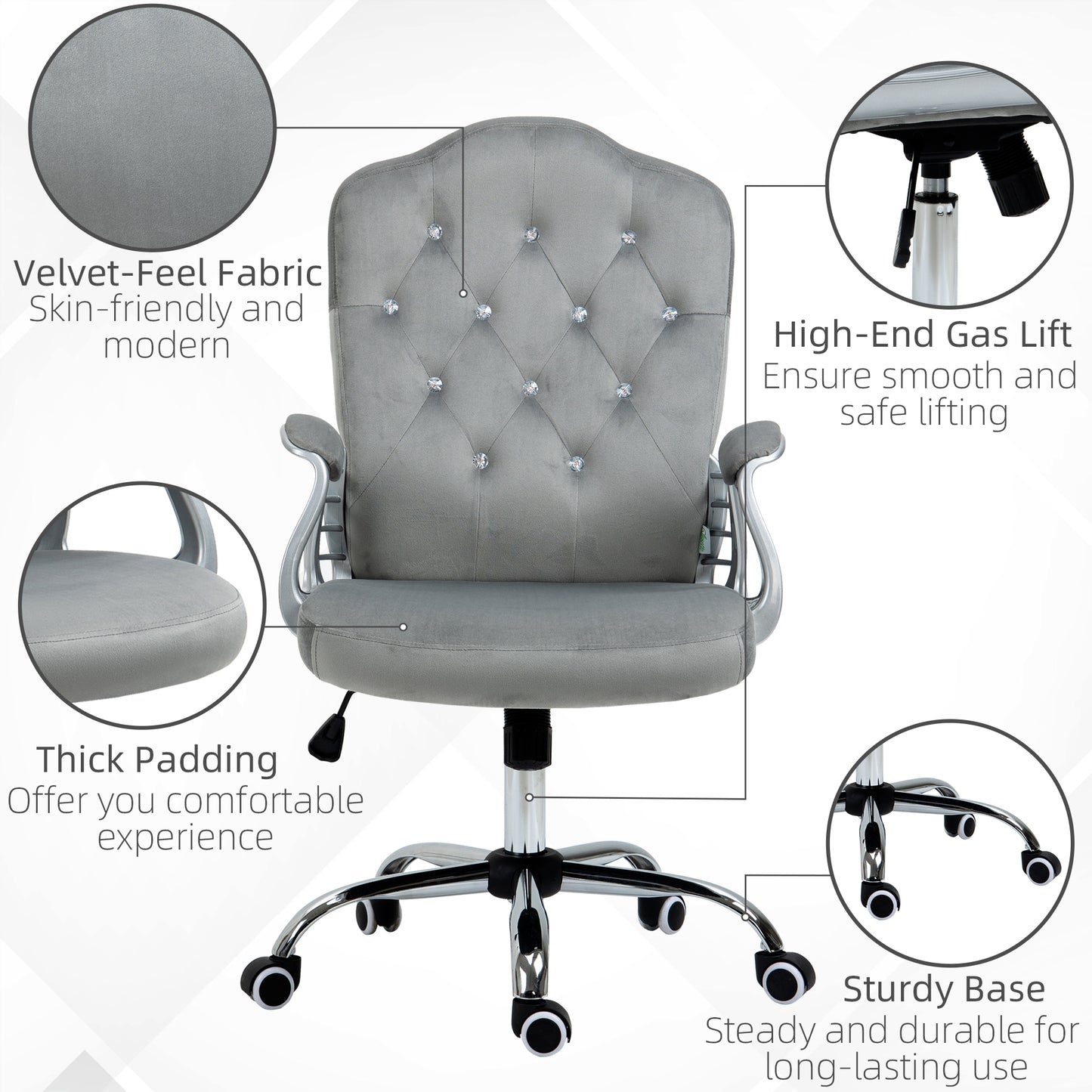 Chaise bureau velours style français boutons cristal