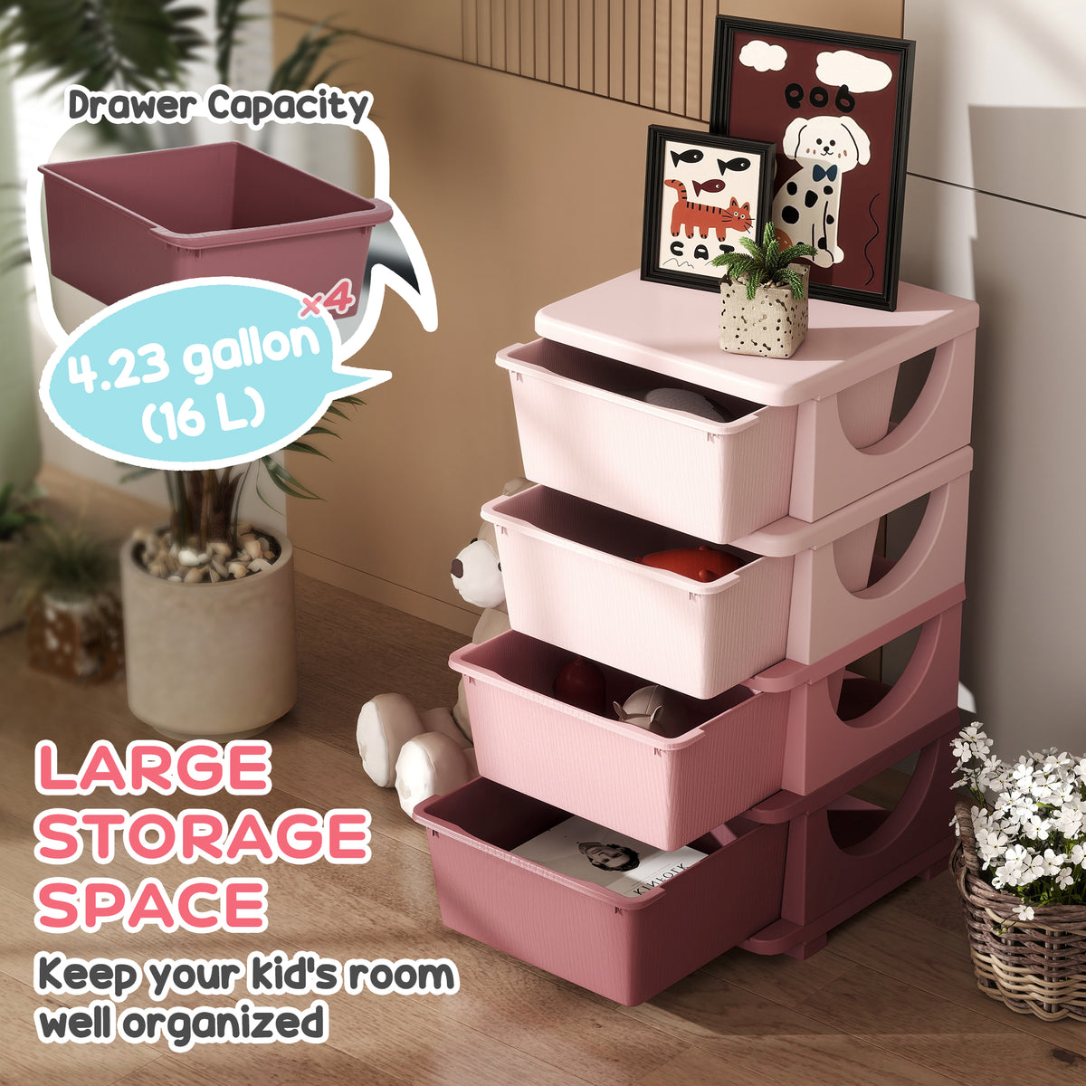 Organiseur de jouets 4 étages avec 4 tiroirs