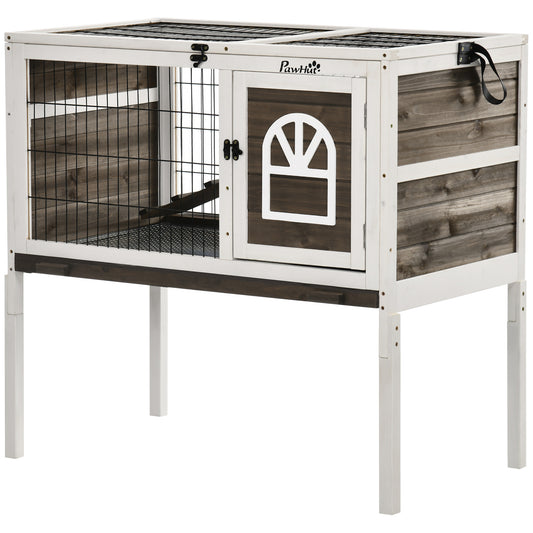 Clapier à lapins design double hauteur — Blanc et café