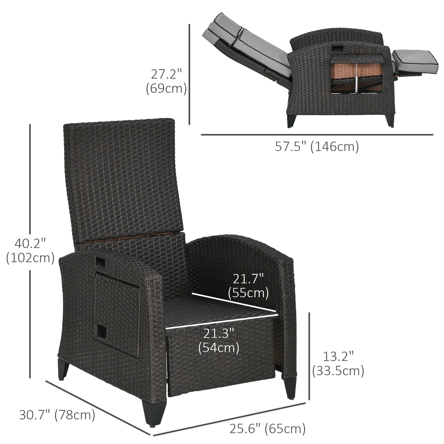 Chaise longue inclinable rotin avec dossier ajustable