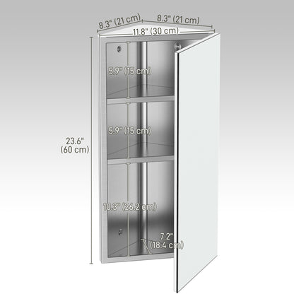 Armoire de toilette d'angle murale en acier inoxydable