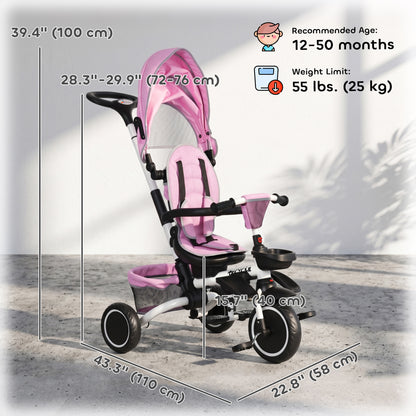 Tricycle évolutif 6-en-1 convertible poussette vélo enfant
