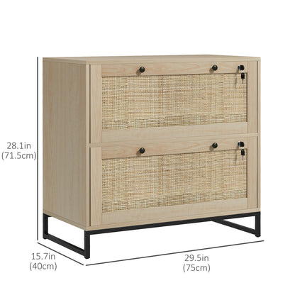 Classeur 2 tiroirs avec serrure design rattan