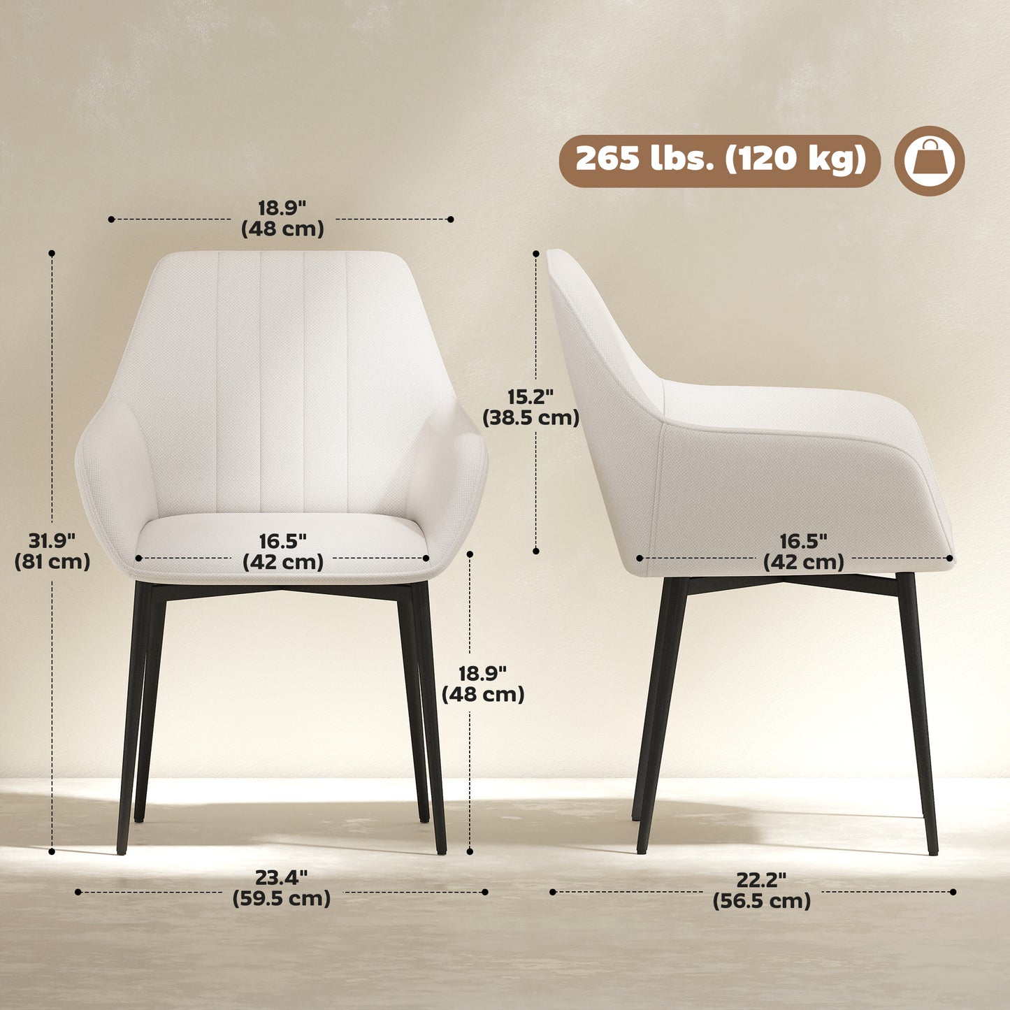 Chaises de salle à manger rembourrées en lin lot de 2