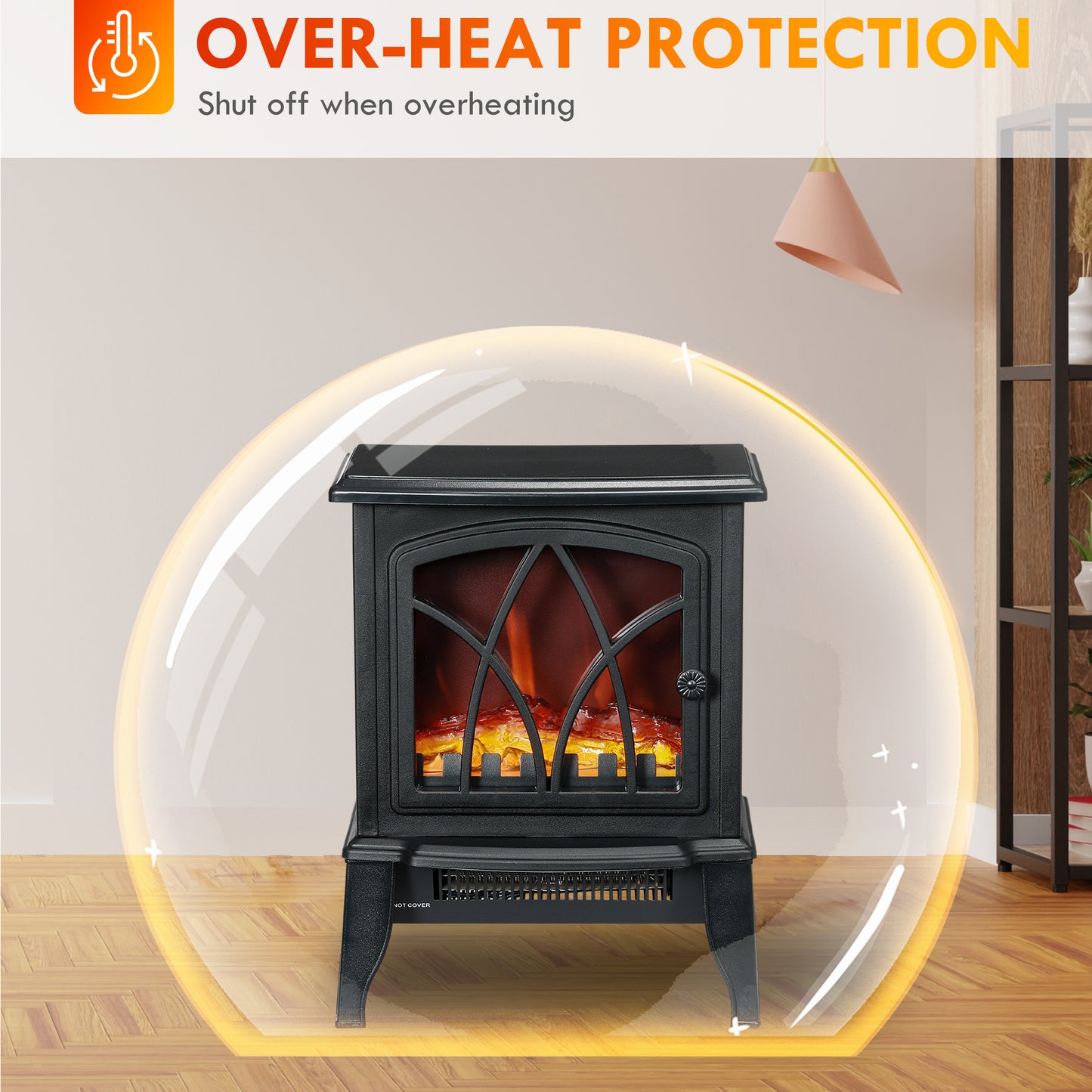 Foyer électrique sur pied avec flamme réaliste 1500W