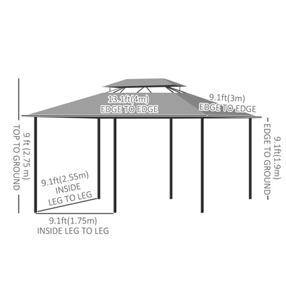 Gazebo de patio 2 niveaux 3 x 4 m avec rideaux