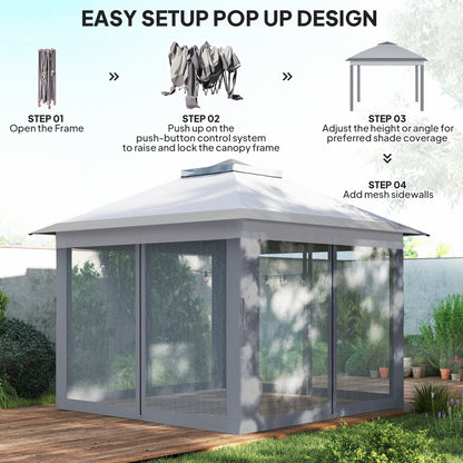 Gazebo pop-up double toit avec moustiquaire 3,35 m x 3,35 m