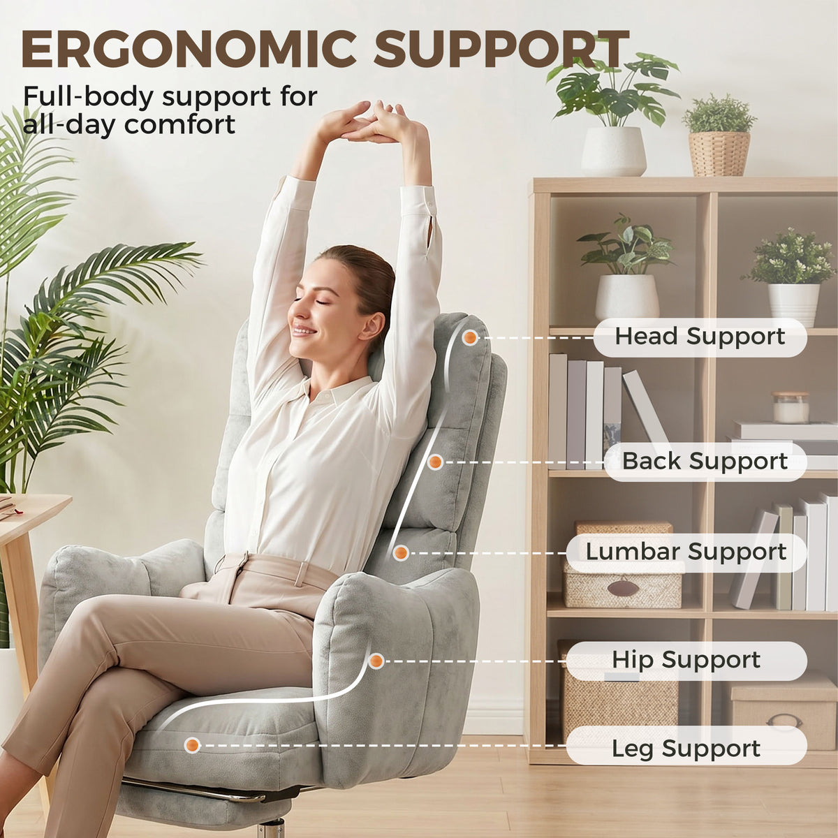 Chaise de bureau ergonomique inclinable avec repose-pieds