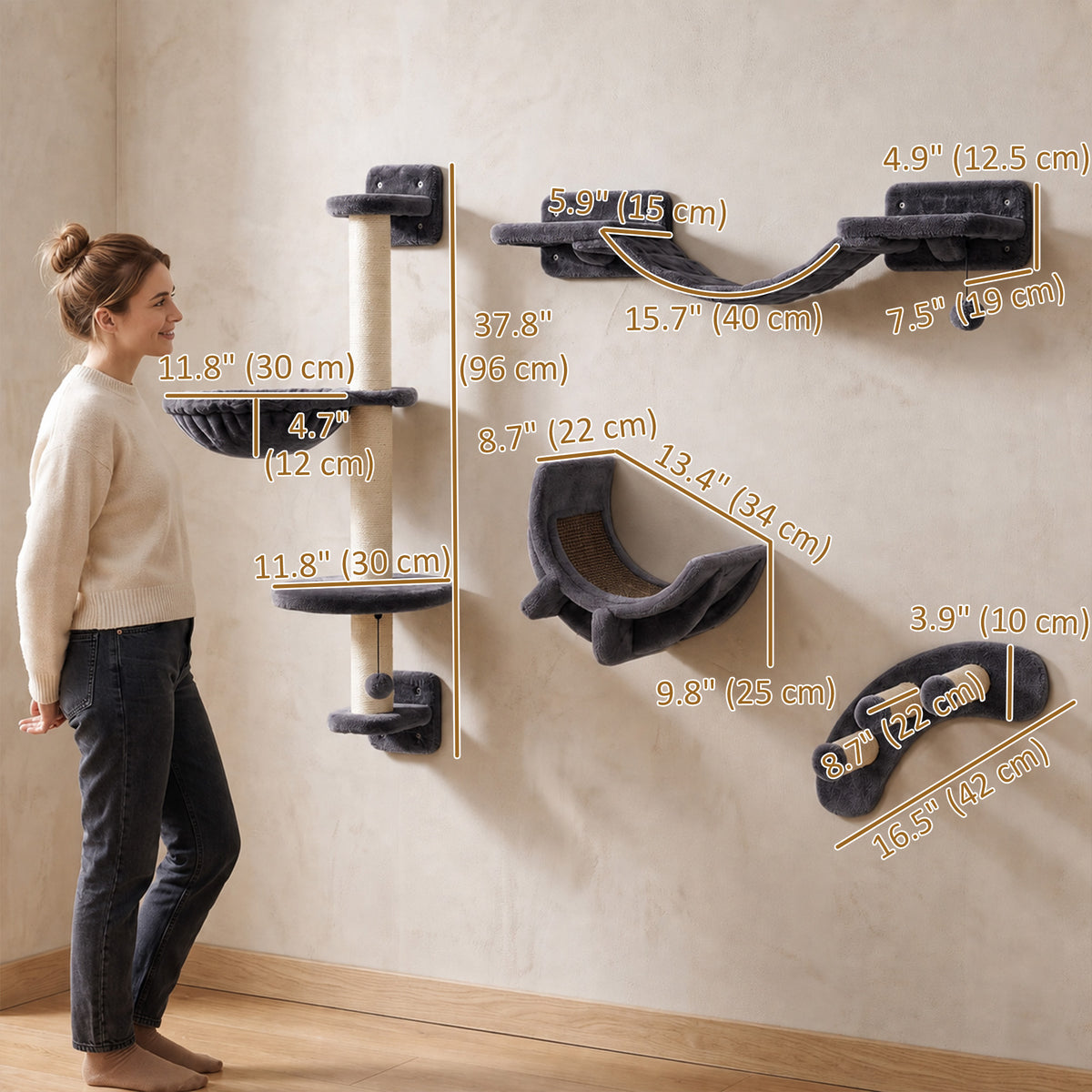 Ensemble mural de jeux pour chat avec griffoir — Lot de 4