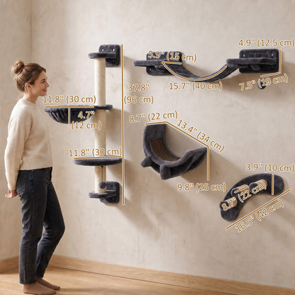 Ensemble mural de jeux pour chat avec griffoir — Lot de 4