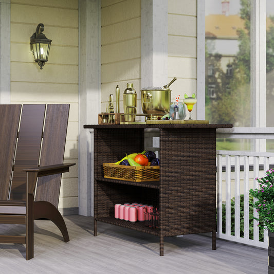 Table de bar en rotin tressé avec 2 tablettes