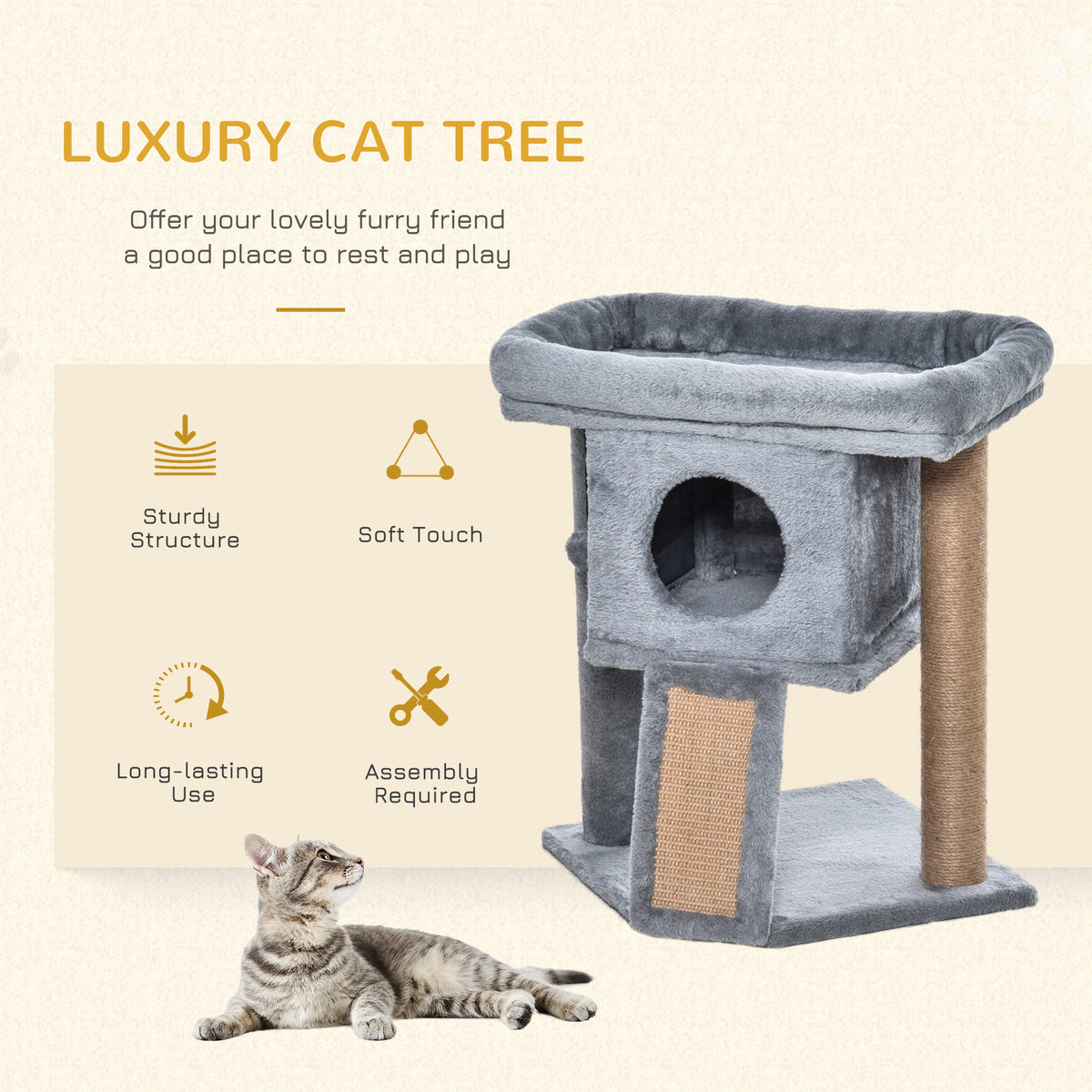 Tour à chat compact avec perchoir et maison
