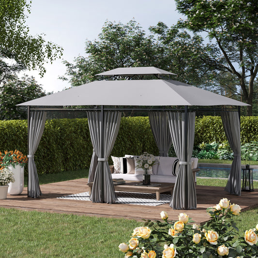 Gazebo de patio 2 niveaux 3 x 4 m avec rideaux