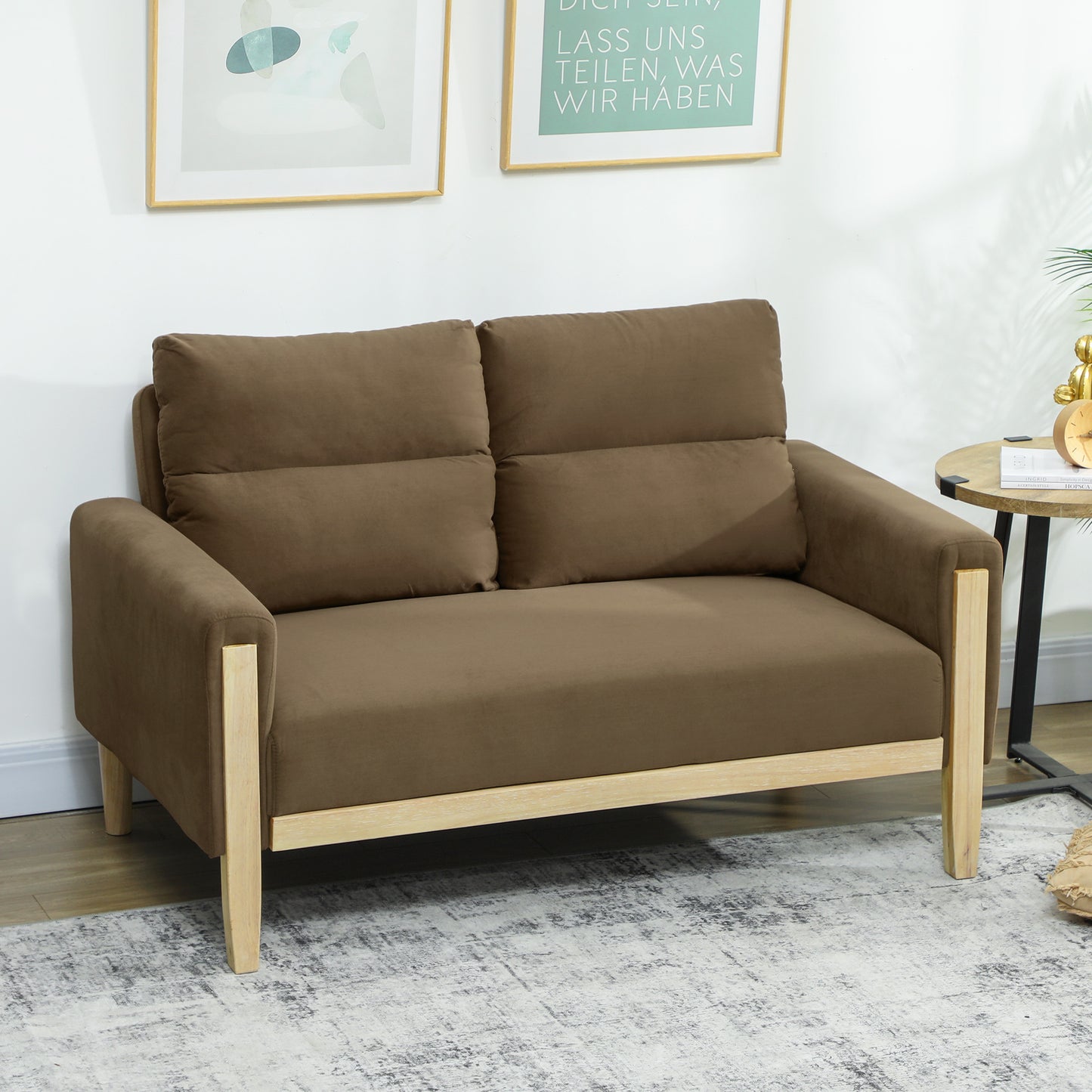 Causeuse 2 places velours pattes bois blanchi 134 cm