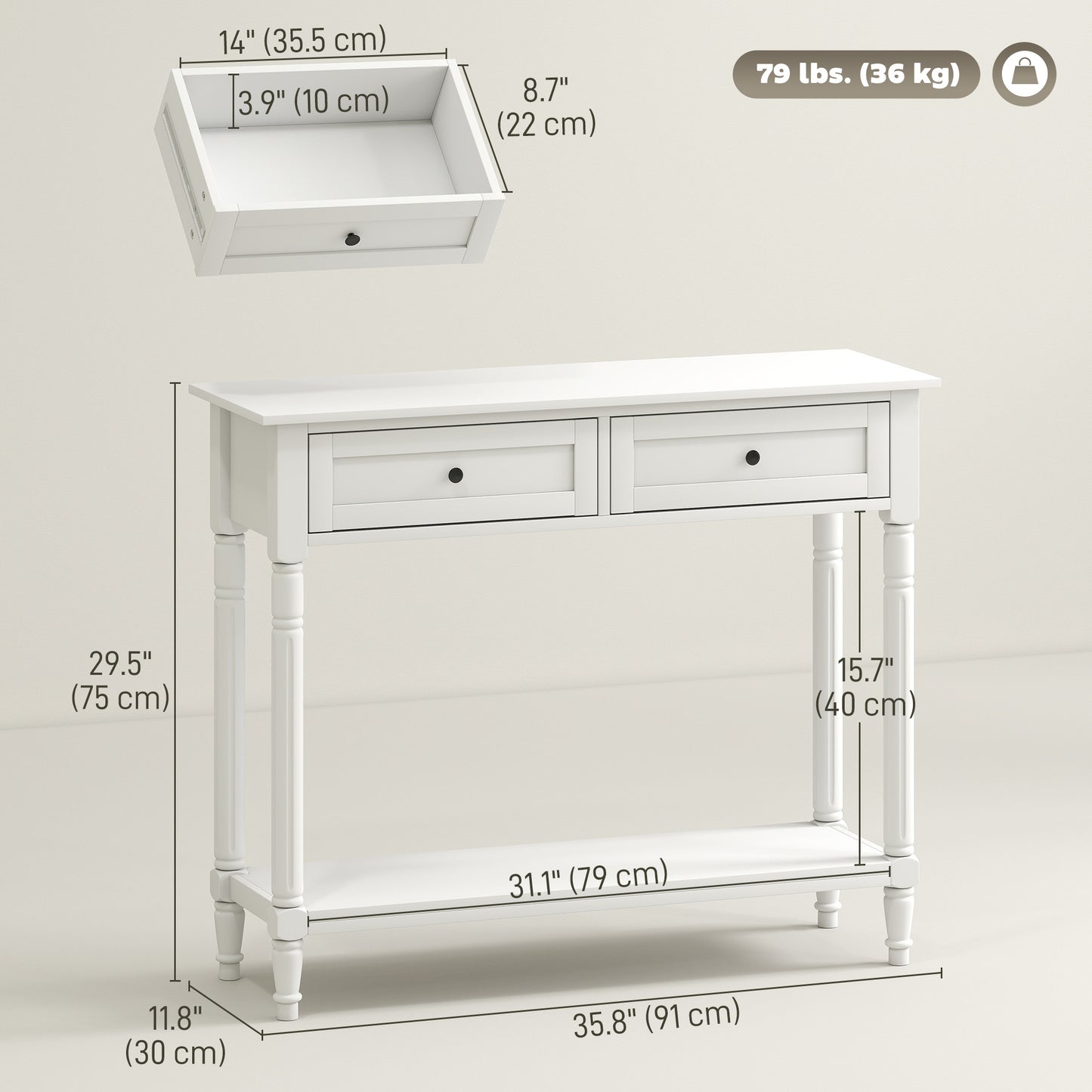 Table console d'entrée avec 2 tiroirs et étagère
