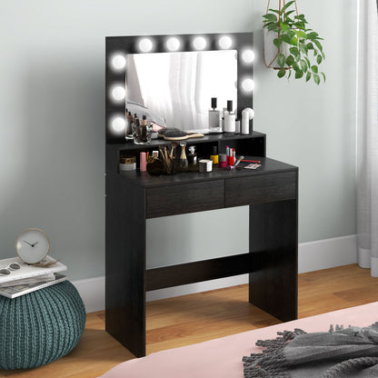 Coiffeuse avec miroir éclairé LED et tiroirs