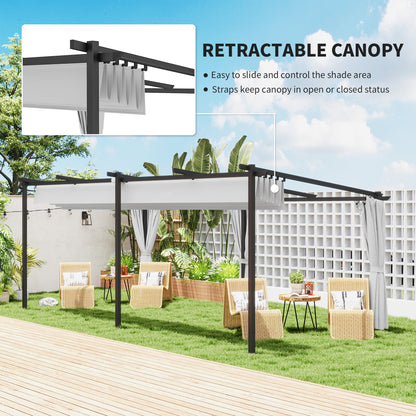 Pergola rétractable en métal avec rideaux latéraux